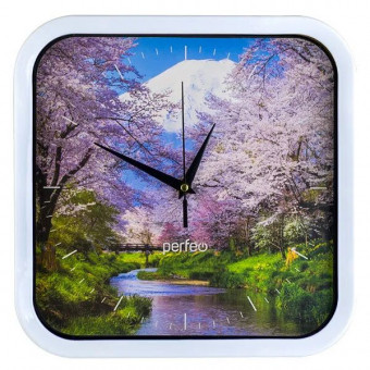 Часы настенные "PF-WC-004", квадратные 28*28 см, белый корпус / сакура циферблат, Perfeo