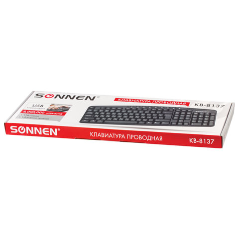 Клавиатура проводная SONNEN KB-8137, USB, 104 клавиши + 12 дополнительных, мультимедийная, черная