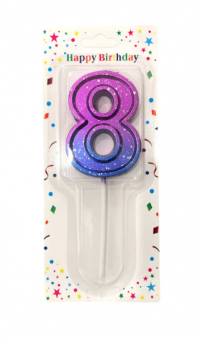 Свеча для торта "Цифра 8"  фиолетово-голубая, Магистр, MAG-фг221355-8 (12)