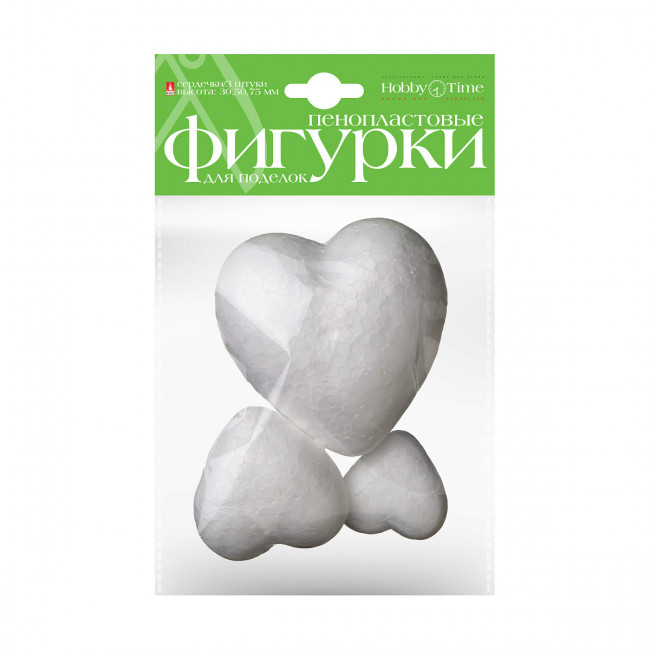 Пенопластовые фигурки 35, 50 ,75мм "Сердечки", 3шт, BV/2-204/06