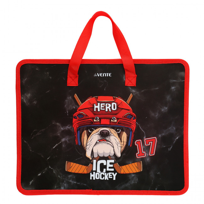 Папка для тетрадей, ИЗО и технологии "Ice Hockey" A4 (33,5x26x10 см, в пластиковом пакете) с текстильным расширением 10 см, на молнии сверху, deVENTE