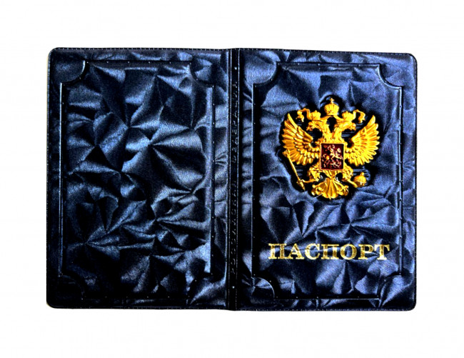 Обложка на паспорт WENZER OFFiCE из ПВХ,  металлический Герб, РФ, шелк Galaxy синий