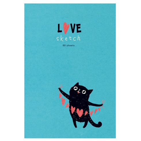 Скетчбук А5 переплёт твёрдый 80л. "Кот с сердцем" ламинация матовая белый блок