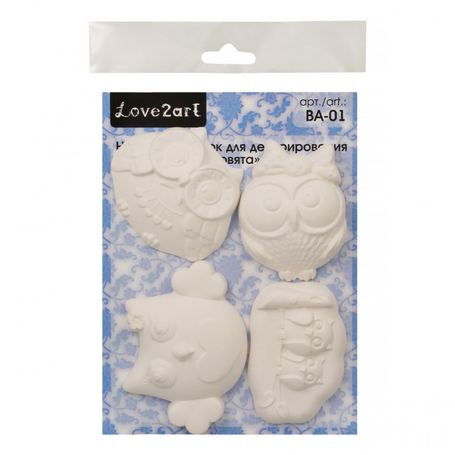 Набор заготовок 21 х 16 х 2см для декорирования "Совята" из гипса, 4шт, Love2art/ВА-01