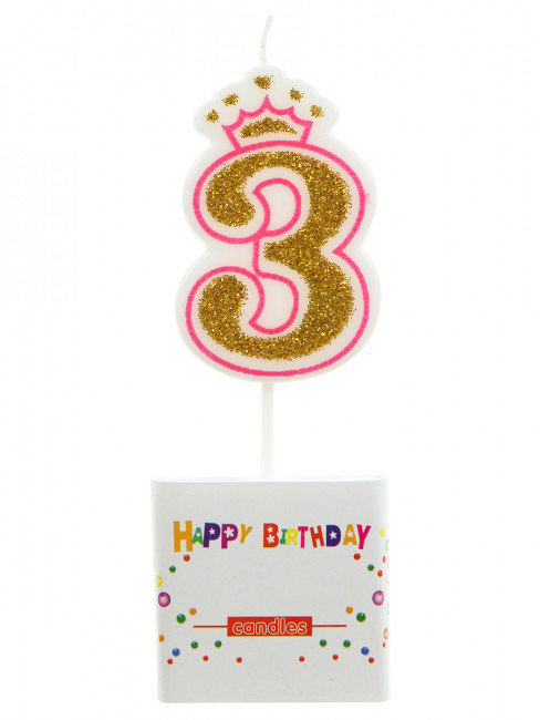 Свеча для торта "Королевский праздник", с глиттером №3, MILAND/С-4932 (12) Свеча для торта "Королевский праздник", с глиттером №3, MILAND/С-4932 (12)