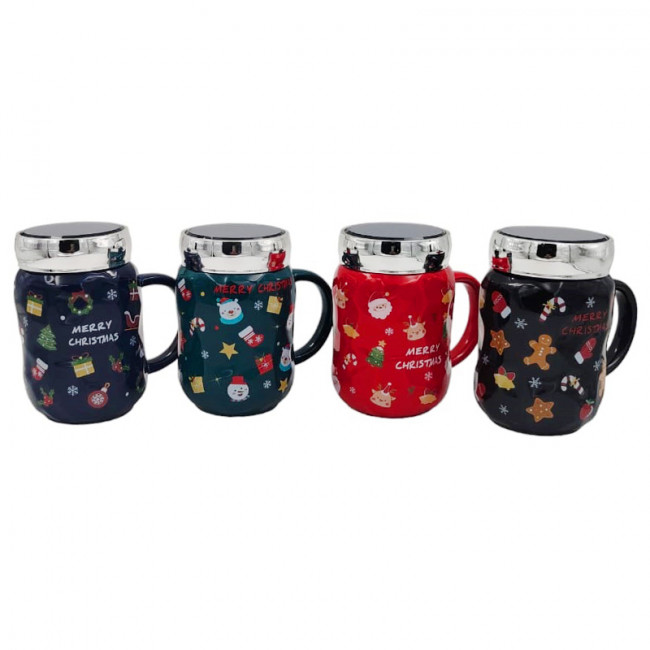 Чашка 500mL керамическая "Новогодняя" с крышкой, MAYLOTT/107-9