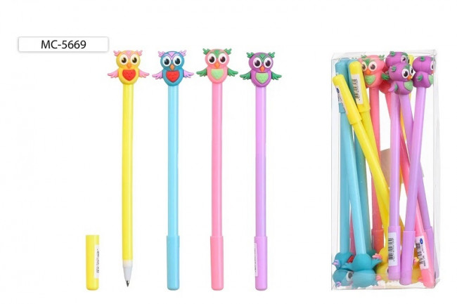Шариковая ручка: детская; "СОВА"; ассорти/, съёмный прорезиненный наконечник, цвет чернил-синий (МС-5669) (12)
