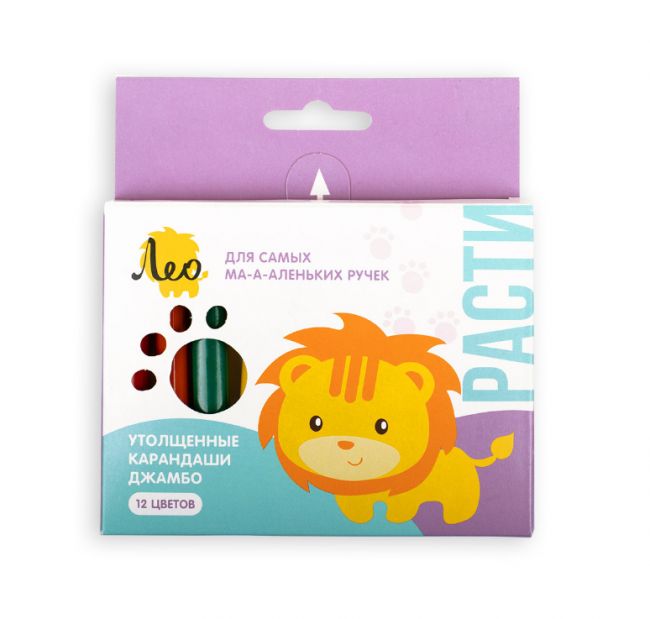 Набор цветных трехгранных коротких карандашей джамбо12цв "Расти" Лео (12)