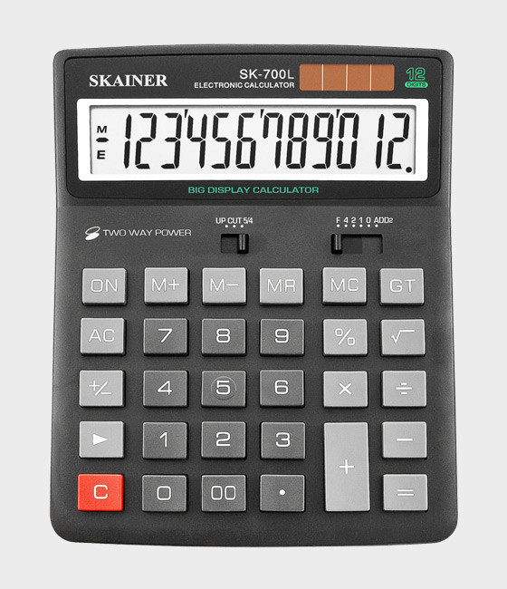 Калькулятор настольный 12-разрядный, большой, черный, размер: 155 x 201 x 35 мм, SKAINER (10)