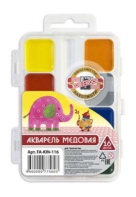 Акварель 16 цв медовая, без кисточки, Koh-i-Noor (16)