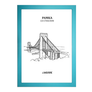 Фоторамка пластиковая "deVENTE" 21x30 см, формат A4, серия 6/1, стекло, задняя панель - переплетный картон, с креплением для подвеса, бирюзовый, в термоусадочной пленке