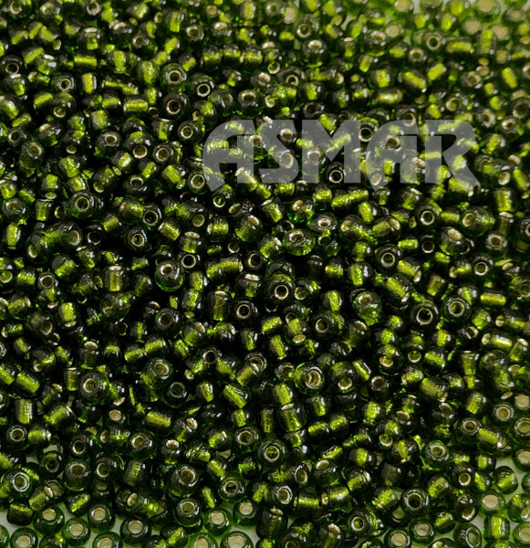 Бисер "ASMAR" размер №8, вес: 450 г, зелёный травяной, внутреннее серебрение