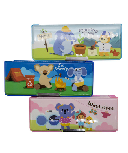 Пенал   CO-54/CK-13 "Друзья-зверята" пластик, двухсторонний короб на магните, отделение с доской для маркеров, маркером и точилкой, цвета ассорти, в пакете №3549 (1/1/96)