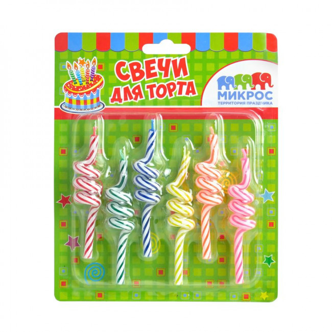 Свечи для торта "Спираль", цвет ассорти, Микрос/Ч02537