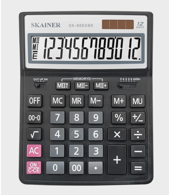 Калькулятор настольный 12-разрядный, большой, черный, размер: 155 x 204 x 34мм, SKAINER/SK-888XBK (10/40)