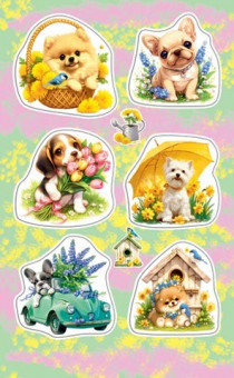 Наклейка 159х98мм "Собачки в цветах" 0-11-780 (20)