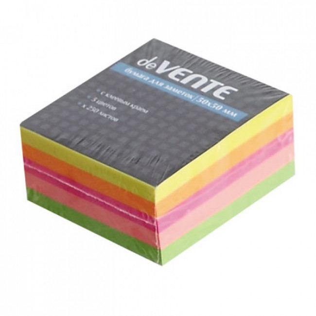 Клейкая бумага для заметок 51x51 мм 250 л, офсет 75 г/м², неонова, deVENTE/2010335 (12)