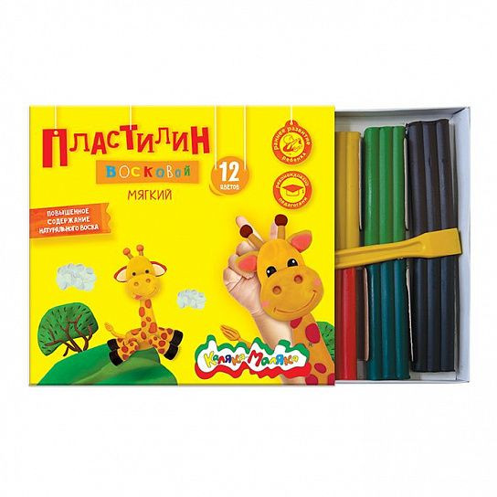 Пластилин 12 цв. 180 г ПВКМ12  восковой, со стеком, Каляка-Маляка (16)