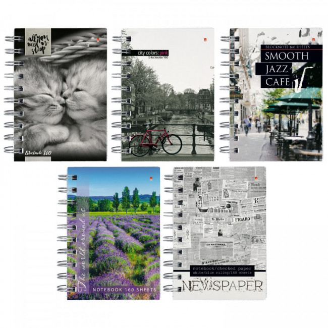 Блокнот А6 160л клетка, мягкая обложка, 5 видов ассорти, BV/3-160-010 (24)