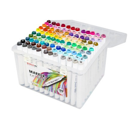 Скетч-маркер 120цв. двухсторонние, пулевидный и скошенный наконечник, ZUIXUA/ZX602-120