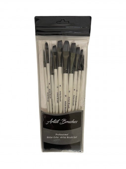 Кисти набор 10 шт. синтетика, круглые (№1,2,7,) плоские (№3,4,5,6,8,10) деревянная ручка, Bomeija/A906