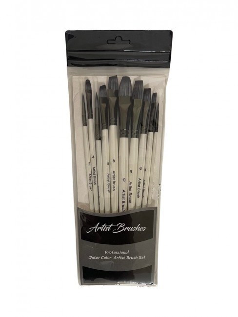 Кисти набор 10 шт. синтетика, круглые (№1,2,7,) плоские (№3,4,5,6,8,10) деревянная ручка, Bomeija/A906