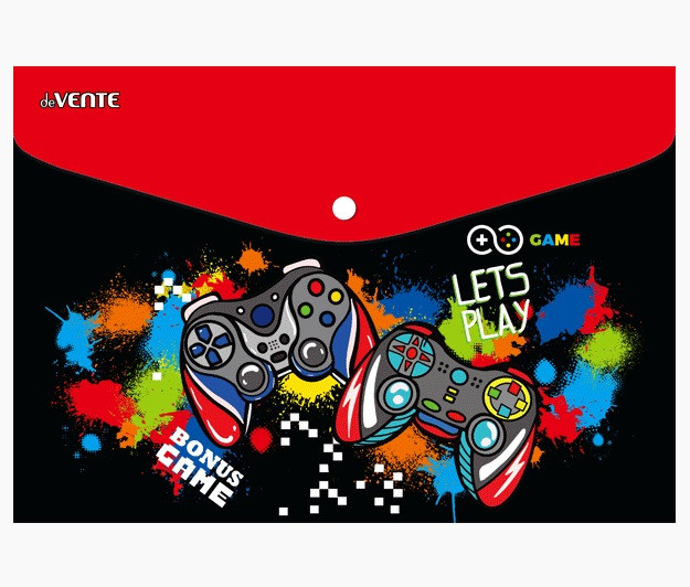 Папка-конверт А5 150 мкм "Game" на кнопке, непрозрачная с рисунком, deVENTE Папка-конверт А5 150 мкм "Game" на кнопке, непрозрачная с рисунком, deVENTE