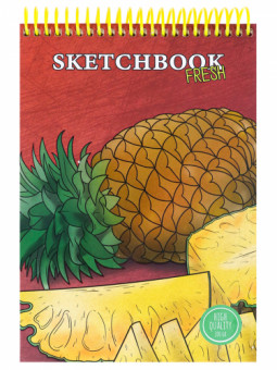 Скетчбук Pineapple Fresh (7БЦ, спираль сверху, мат лам+выб лак, 64л, 100г) С64-4240