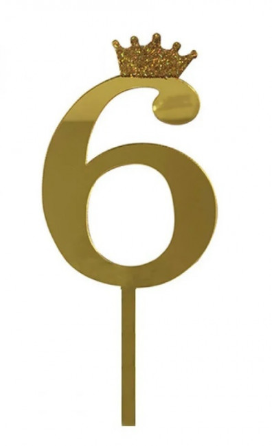 Топпер цифра 6 Корона GOLD 18см/600