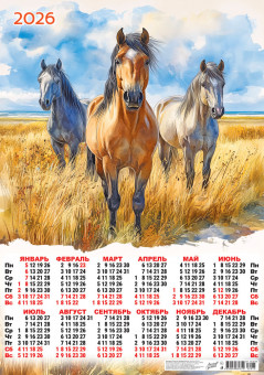 Календарь-плакат А2 2026г "Разноцветное трио" (акварель), ПО-26-075