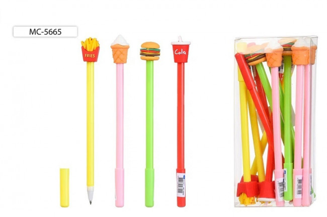 Шариковая ручка: детская; "Фаст-Фуд"; ассорти/, съёмный прорезиненный наконечник,цвет чернил-синий (МС-5665) (12) Шариковая ручка: детская; "Фаст-Фуд"; ассорти/, съёмный прорезиненный наконечник,цвет чернил-синий (МС-5665) (12)