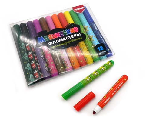 Фломастеры 12 цв.  INTELLIGENT BW-180  АРОМАТИЗИРОВАННЫЕ JUMBO ,вент колп,рис на корп  (1/12/96)