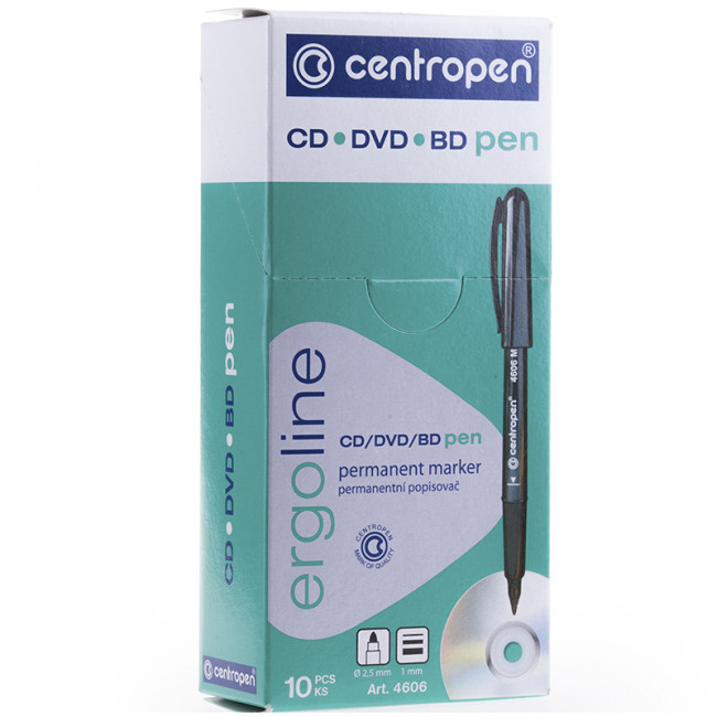 Маркер перманентный для CD/DVD Centropen "4606" черный, 1мм 6 4606 0112 (10)
