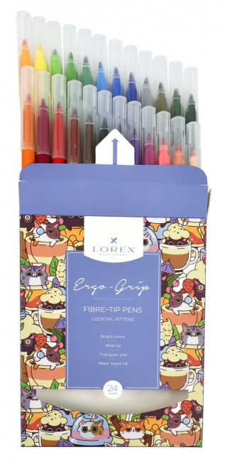 Фломастеры ERGO-GRIP COCKTAIL KITTENS 24цв, кругл. стандартный корпус, LOREX/LXFPEG24-CK (6)