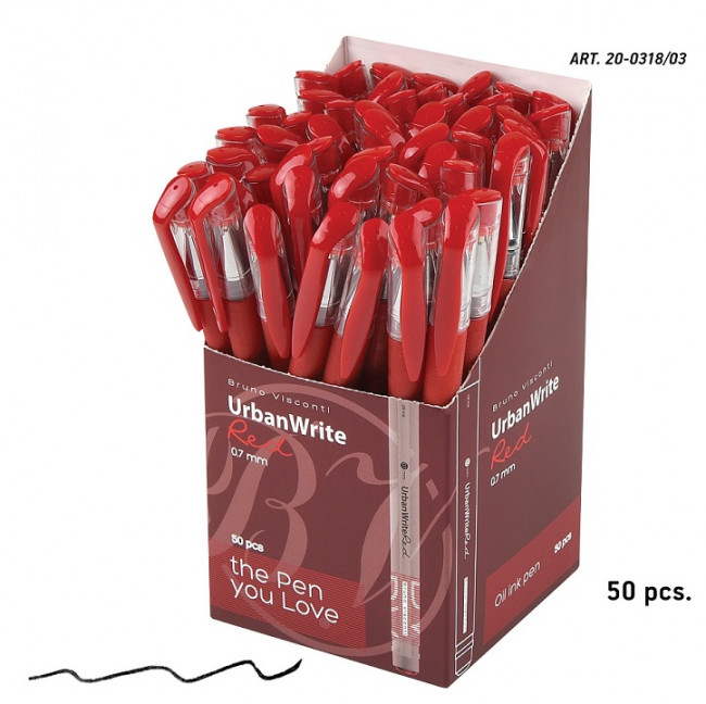 Ручка шариковая  0,7мм красная "UrbanWrite" на масляной основе, BV/20-0318/03 (50)