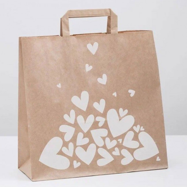 Пакет подарочный 32х32х12см  "Валентинка" крафт, белая, Микрос/0-3145