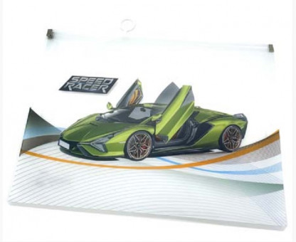 Папка А4 на молнии "Гоночный авто" прозрачный матовый пластик, CH-20 (12/12/480)