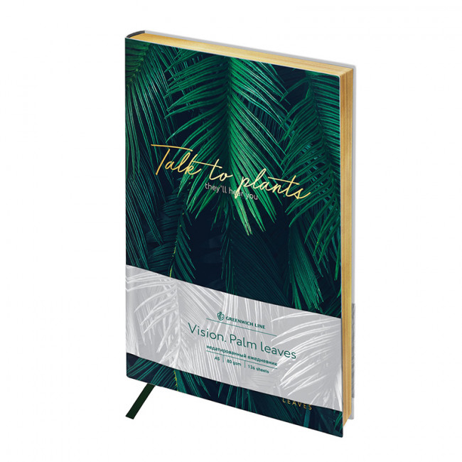 Ежедневник недатир. A5 136л., кожзам  "Vision. Palm leaves" тон. блок, золот. срез Greenwich Line