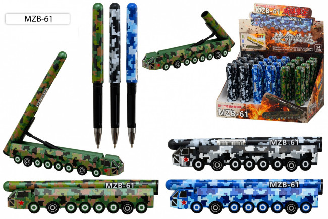 Ручка-игрушка шариковая 0,7мм синяя "Военная техника", корпус в форме военной машины, Basir/MZB-61 (24)