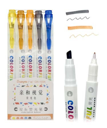Набор маркеров выделителей 5цв двухсторонних (линер+скошенные) GUANGNA WGN-13 103A (2/12/320)