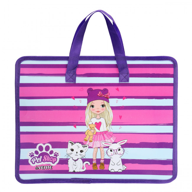 Папка для тетрадей, ИЗО и технологии "Pet Shop" A4 (33,5x26x10 см) с текстильным расширением 10 см, на молнии сверху, пластик 400 мкм, deVENTE