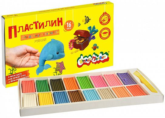 Пластилин 16 цв. 240 г ПКМ16-П ассорти со стеком, Каляка-Маляка (10)