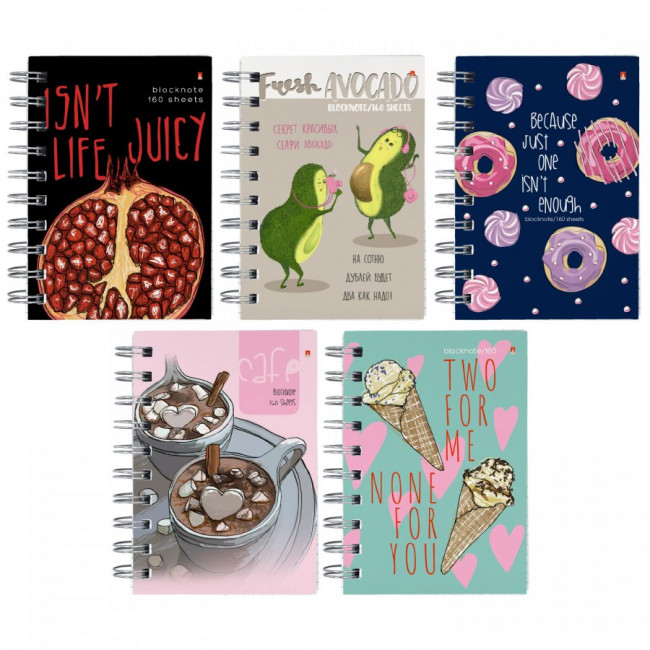 Блокнот А6 160л клетка, мягкая обложка, 5 видов ассорти, BV/3-160-010/02 (24)