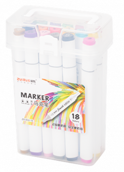 Скетч-маркер 18цв. двухсторонние, пулевидный и скошенный наконечник, ZUIXUA/ZX602-18