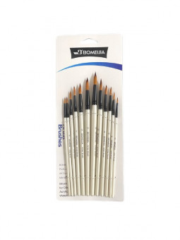 Кисти набор 12 шт. синтетика, круглые (№1,2,3,4,5,6,7,8,9,10,11,12) белая ручка, Bomeija/A7001R