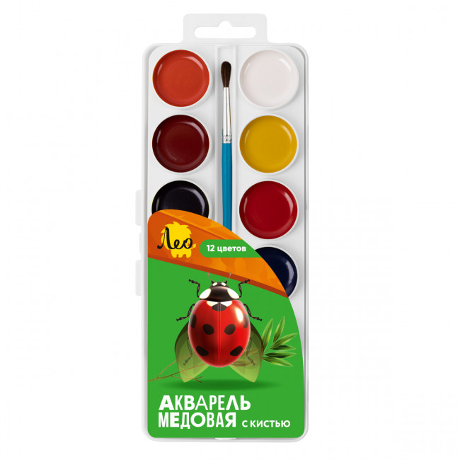 Краска акварель 12цв медовые, с кистью, Учись Лео/LBWB-0112 (12) Краска акварель 12цв медовые, с кистью, Учись Лео/LBWB-0112 (12)