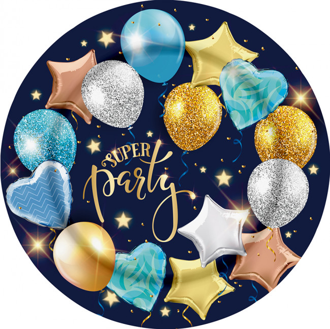 Тарелка бум 18 см "Супер пати" голубая, 10шт, Микрос