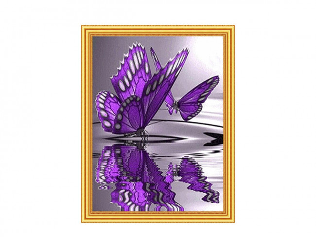 Картина 2 в 1: алмазная мозаика и раскрашивание по номерам 30х40 см СИРЕНЕВЫЕ БАБОЧКИ, 1 дизайн, картонная упаковка