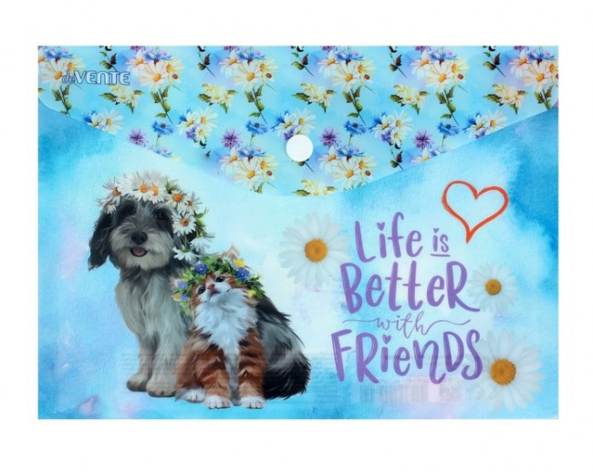Папка-конверт А5 150 мкм "Life is better with friends" на кнопке, непрозрачная с рисунком, deVENTE