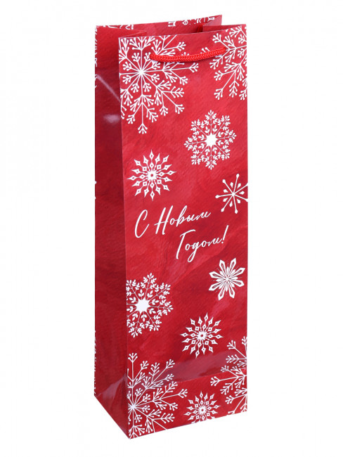 Пакет подарочный с глянцевой ламинацией 12x36x8,5 см (Bottle) Ассорти снежинок, 157 г ПКП-5628